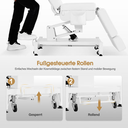 BarberPub Fauteuil Cosmétique Électrique avec 3 Moteurs & Roues, Table de Massage Pliable & Réglable en Hauteur de 16CM, Accoudoirs Rotatifs à 180°, Chaise de Tatouage pour Salon SPA 0754