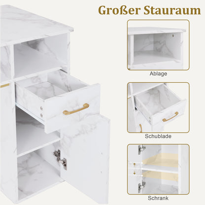 Table de manucure BarberPub avec tiroir et meuble, table à ongles avec hotte, 3 prises, 2 sacs d'aspirateur, table de salon de manucure en bois, bureau pour salon de manucure, marbre blanc doré, 50 x 110 x 82 cm, 2491