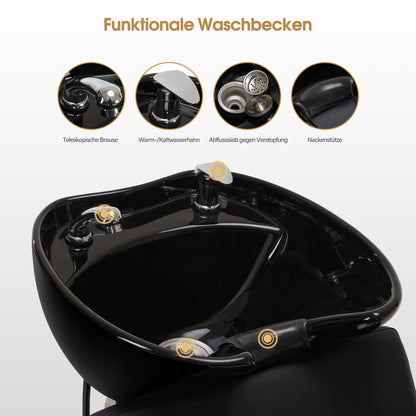 BarberPub Barber Chair with Washbasin, Foldable Leg Rest, Adjustable Ceramic Barber Washbasin, Barber Wash Chair for SPA Salon, Barber Wash Station W8675