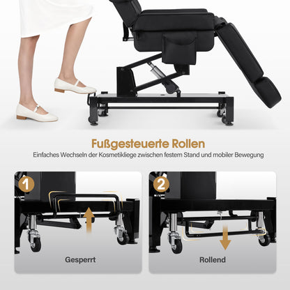 BarberPub Fauteuil Cosmétique Électrique avec 3 Moteurs & Roues, Table de Massage Pliable & Réglable en Hauteur de 16CM, Accoudoirs Rotatifs à 180°, Chaise de Tatouage pour Salon SPA 0754