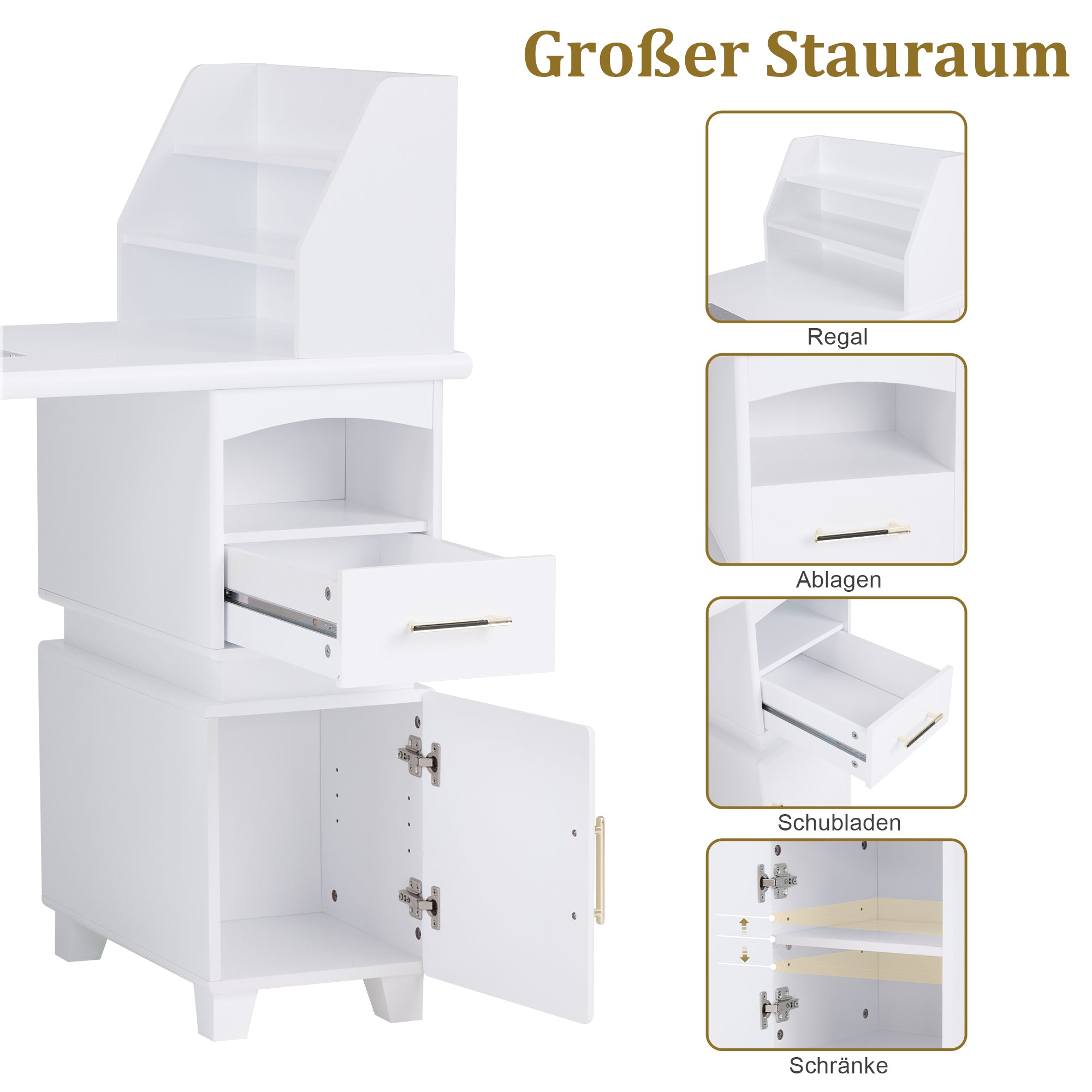 Table de manucure Barberpub avec 2 tiroirs, table à ongles avec extracteur blanc, table de salon de manucure en bois, 4 armoires, étagère, 2 sacs sous vide, bureau pour salon de manucure, 55 x 120 x 112,5 cm, 2456