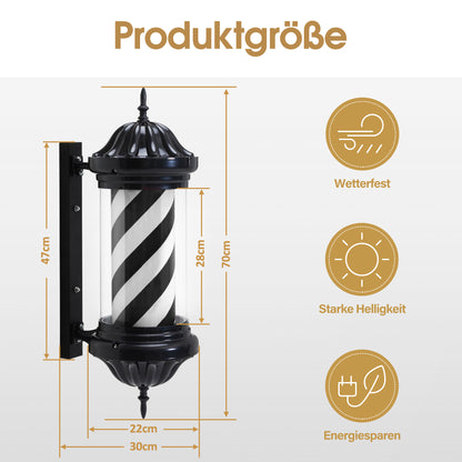 BarberPub Barber Pole Barbierstab, Barbershop Friseurstange mit LED Leucht Salon Einrichtung, Drehbar Stange Friseursalon 70CM Barbier Stange Licht, Energie Sparen L054