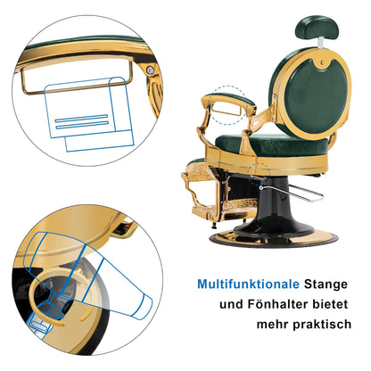 Barberpub hairdressing chair hydraulic hairdressing chair 2933, with retro/vintage style, 360° rotatable, imitation leather, gold frame/rose gold frame, 113 × 68 × 109 cm