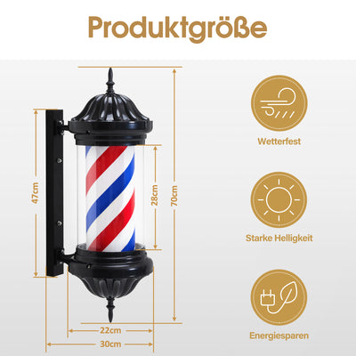 BarberPub insegna da barbiere, asta da barbiere per barberia e salone con illuminazione LED, arredamento per salone, asta rotante da 70 cm con luce, a risparmio energetico L054