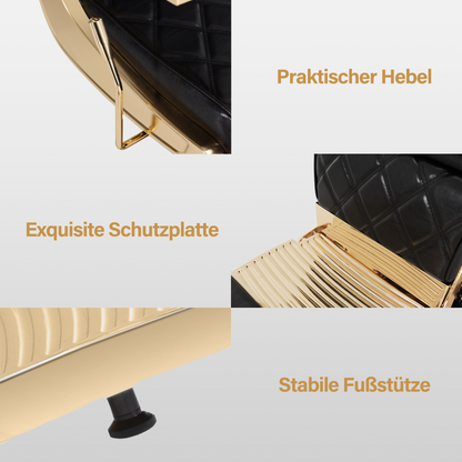 Fauteuil de coiffure Barberpub avec appui-tête inclinable, équipement de coiffure avec pompe hydraulique, pivotant à 360°, hauteur réglable, fauteuil de barbier, fauteuils de coiffure en simili cuir, 9671 (or-noir)
