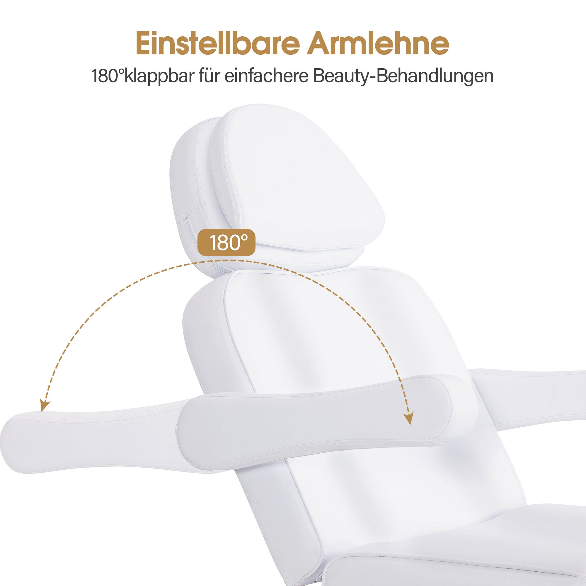 BarberPub Fauteuil Cosmétique Électrique avec 3 Moteurs & Roues, Table de Massage Pliable & Réglable en Hauteur de 16CM, Accoudoirs Rotatifs à 180°, Chaise de Tatouage pour Salon SPA 0754