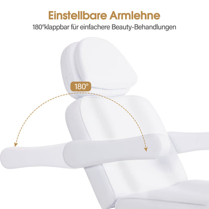 BarberPub Fauteuil Cosmétique Électrique avec 3 Moteurs & Roues, Table de Massage Pliable & Réglable en Hauteur de 16CM, Accoudoirs Rotatifs à 180°, Chaise de Tatouage pour Salon SPA 0754