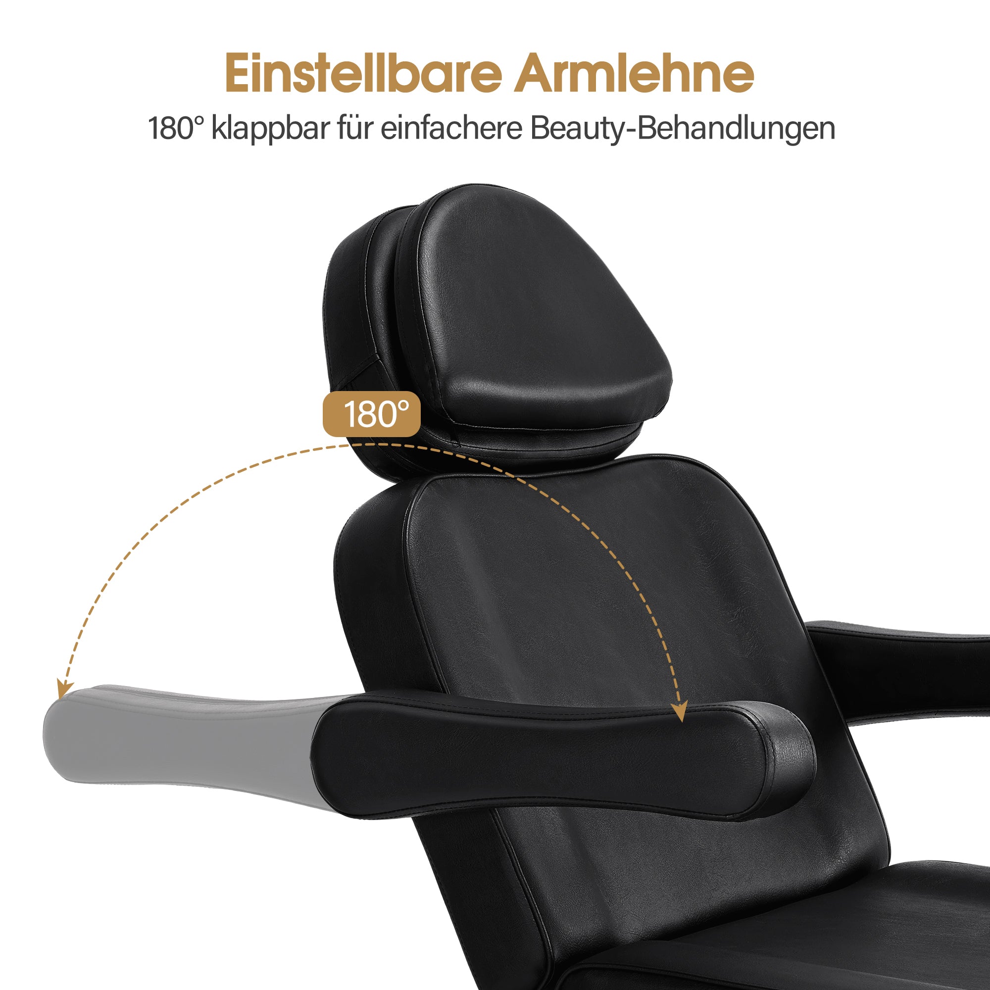 BarberPub Fauteuil Cosmétique Électrique avec 3 Moteurs & Roues, Table de Massage Pliable & Réglable en Hauteur de 16CM, Accoudoirs Rotatifs à 180°, Chaise de Tatouage pour Salon SPA 0754