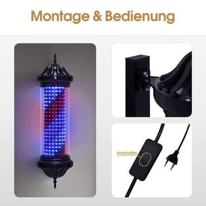 BarberPub Barber Pole, Barbershop Hairdressing Pole with LED Light, Outdoor Wall Lamp for Hair Salons, Barber Pole Light, 81CM Salon Sign, Energy Saving L041BC