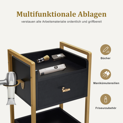 Barberpub carrello da parrucchiere con rotelle e 3 cassetti, carrello di servizio, trolley da salone con 2 ripiani e supporto per asciugacapelli, moderno carrello da lavoro per bagno e soggiorno, 30x40x95 cm, 0022