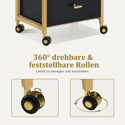 Barberpub carrello da parrucchiere con rotelle e 3 cassetti, carrello di servizio, trolley da salone con 2 ripiani e supporto per asciugacapelli, moderno carrello da lavoro per bagno e soggiorno, 30x40x95 cm, 0022