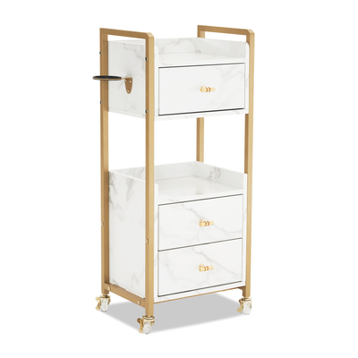 Barberpub carrello da parrucchiere con rotelle e 3 cassetti, carrello di servizio, trolley da salone con 2 ripiani e supporto per asciugacapelli, moderno carrello da lavoro per bagno e soggiorno, 30x40x95 cm, 0022