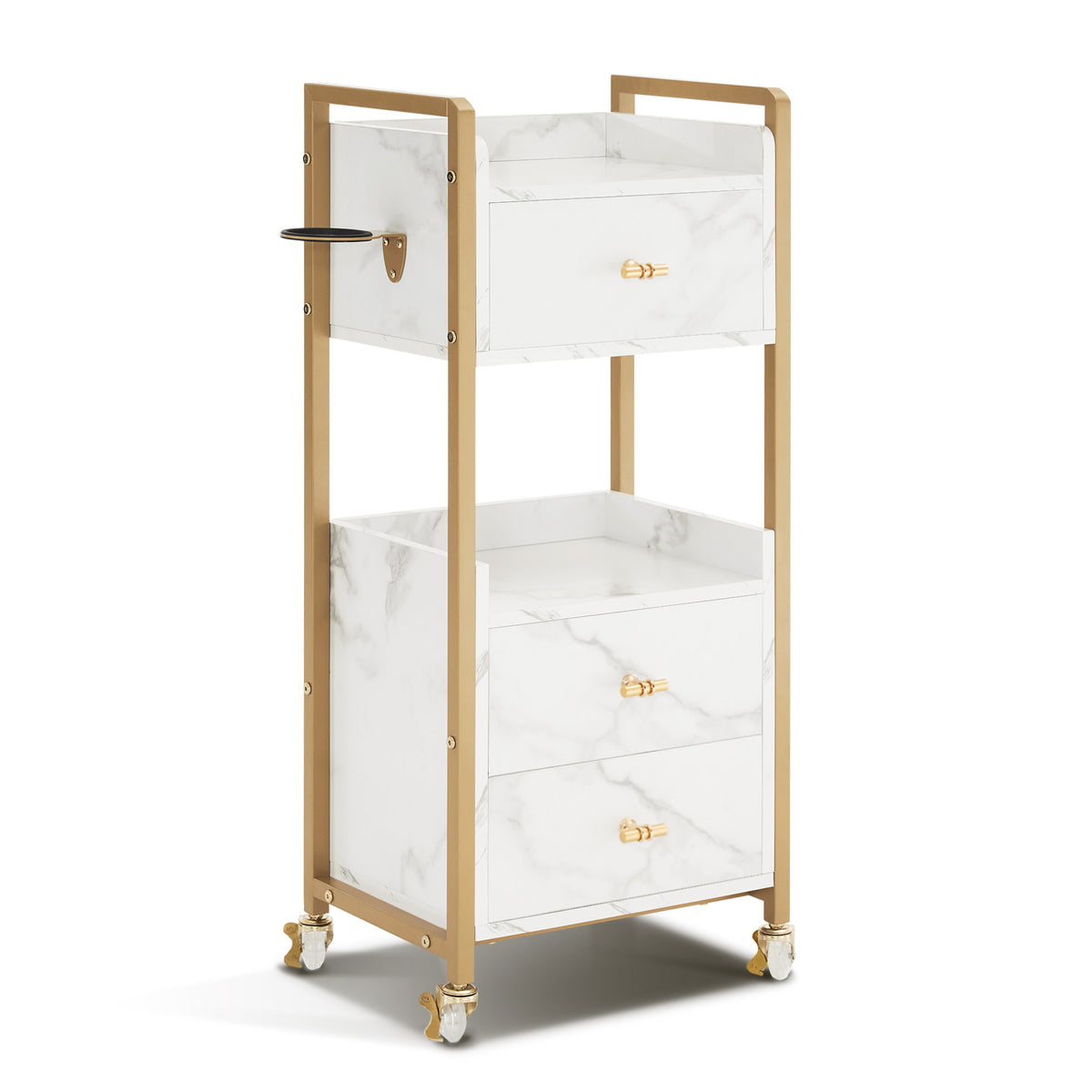 Barberpub Hairdressing Trolley Serving Cart with Wheels &amp; 3 Drawers, Rolling Cart, Salon Trolley with 2 Shelves &amp; Hairdryer Holder, Modern Work Cart for Bathroom Living Room, 30x40x95cm, 0022 