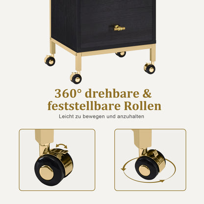 Chariot de coiffure BarberPub à roulettes et 2 tiroirs, chariot de service roulant, chariot de salon avec 2 étagères et support pour sèche-cheveux, chariot de travail moderne pour salle de bain et salon, 32 x 37 x 87 cm, 0029