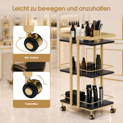 Barberpub Serving Cart with Wheels, Kitchen Trolley Bar Cart Metal Frame, Modern Rolling Cart Multi-Purpose Cart with 3 Levels, for Kitchen Bathroom Living Room Office, 48*43*76cm, 0033