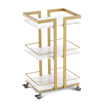 Barberpub Serving Cart with Wheels, Kitchen Trolley Bar Cart Metal Frame, Modern Rolling Cart Multi-Purpose Cart with 3 Levels, for Kitchen Bathroom Living Room Office, 48*43*76cm, 0033