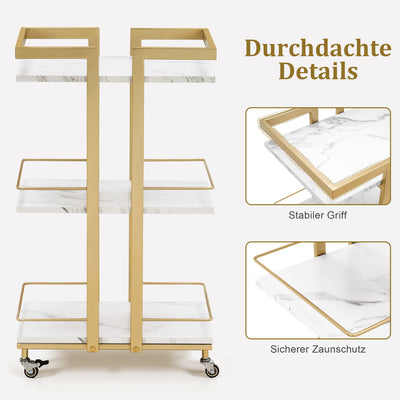 Barberpub Serving Cart with Wheels, Kitchen Trolley Bar Cart Metal Frame, Modern Rolling Cart Multi-Purpose Cart with 3 Levels, for Kitchen Bathroom Living Room Office, 48*43*76cm, 0033