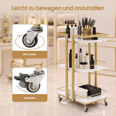Barberpub Serving Cart with Wheels, Kitchen Trolley Bar Cart Metal Frame, Modern Rolling Cart Multi-Purpose Cart with 3 Levels, for Kitchen Bathroom Living Room Office, 48*43*76cm, 0033