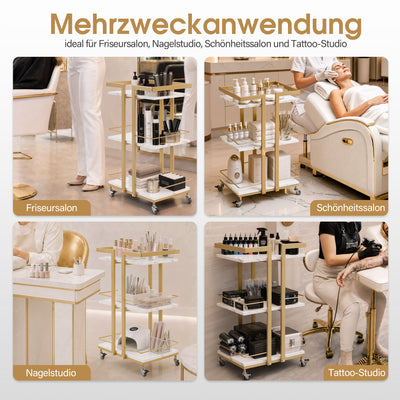 Barberpub Serving Cart with Wheels, Kitchen Trolley Bar Cart Metal Frame, Modern Rolling Cart Multi-Purpose Cart with 3 Levels, for Kitchen Bathroom Living Room Office, 48*43*76cm, 0033