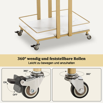 Barberpub Servierwagen mit Rollen, Küchenwagen Barwagen Metallgestell, Moderne Rollwagen Mehrzweckwagen mit 3 Ebenen, für Küche Bad Wohnzimmer Büro, 48*43*76cm, 0033