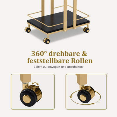 Barberpub Servierwagen mit Rollen, Küchenwagen Barwagen Metallgestell, Moderne Rollwagen Mehrzweckwagen mit 3 Ebenen, für Küche Bad Wohnzimmer Büro, 48*43*76cm, 0033