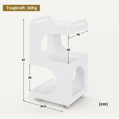 Chariot de service BarberPub à roulettes, chariot de coiffure blanc, chariot de salle de bain, chariot de cuisine, chariot de salon avec 3 étagères, chariot moderne et multifonctionnel pour salon de beauté, salle de bain, salon, 44,5 x 40 x 87 cm, 0045