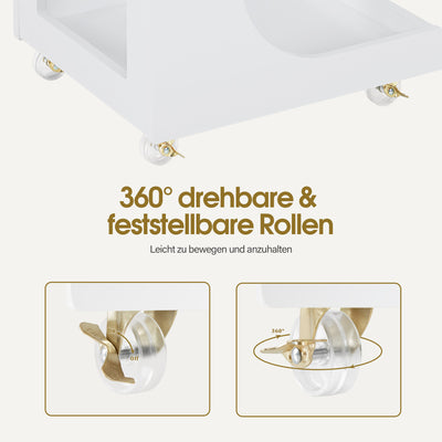 BarberPub Servierwagen mit Rollen, Rollwagen Friseurwagen Weiß, Badwagen Küchenwagen, Salon Trolley mit 3 Ablagen, Moderner Mehrzweckwagen für Schönheitssalon Bad Wohnzimmer, 44,5x40x87cm, 0045