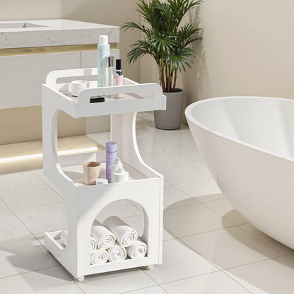 Chariot de service BarberPub à roulettes, chariot de coiffure blanc, chariot de salle de bain, chariot de cuisine, chariot de salon avec 3 étagères, chariot moderne et multifonctionnel pour salon de beauté, salle de bain, salon, 44,5 x 40 x 87 cm, 0045