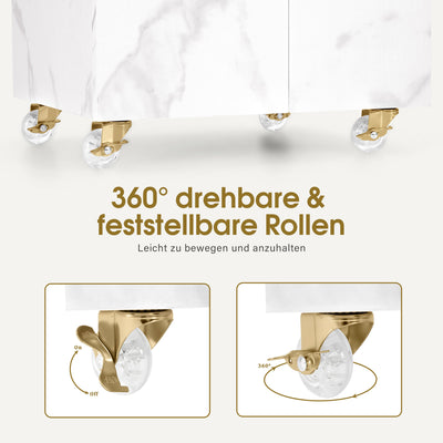 BarberPub Chariot de Coiffure à 3 Tiroirs et 2 Placards, Desserte de Salon de Beauté avec 3 Supports de Sèche-Cheveux, Chariot de Service Roulant pour Salon de Beauté, Desserte de Coiffeur, 39x58x90cm, 0065 (Blanc-Or)