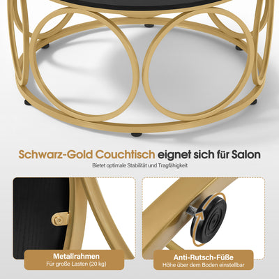 BarberPub Couchtisch Rund Holz, Moderner Sofatisch, Kleiner Beistelltisch Metall, Kaffeetisch für Wohnzimmer, Schönheitssalon, Wohnzimmertisch Holzmaserung, 80x80x42cm, 2102