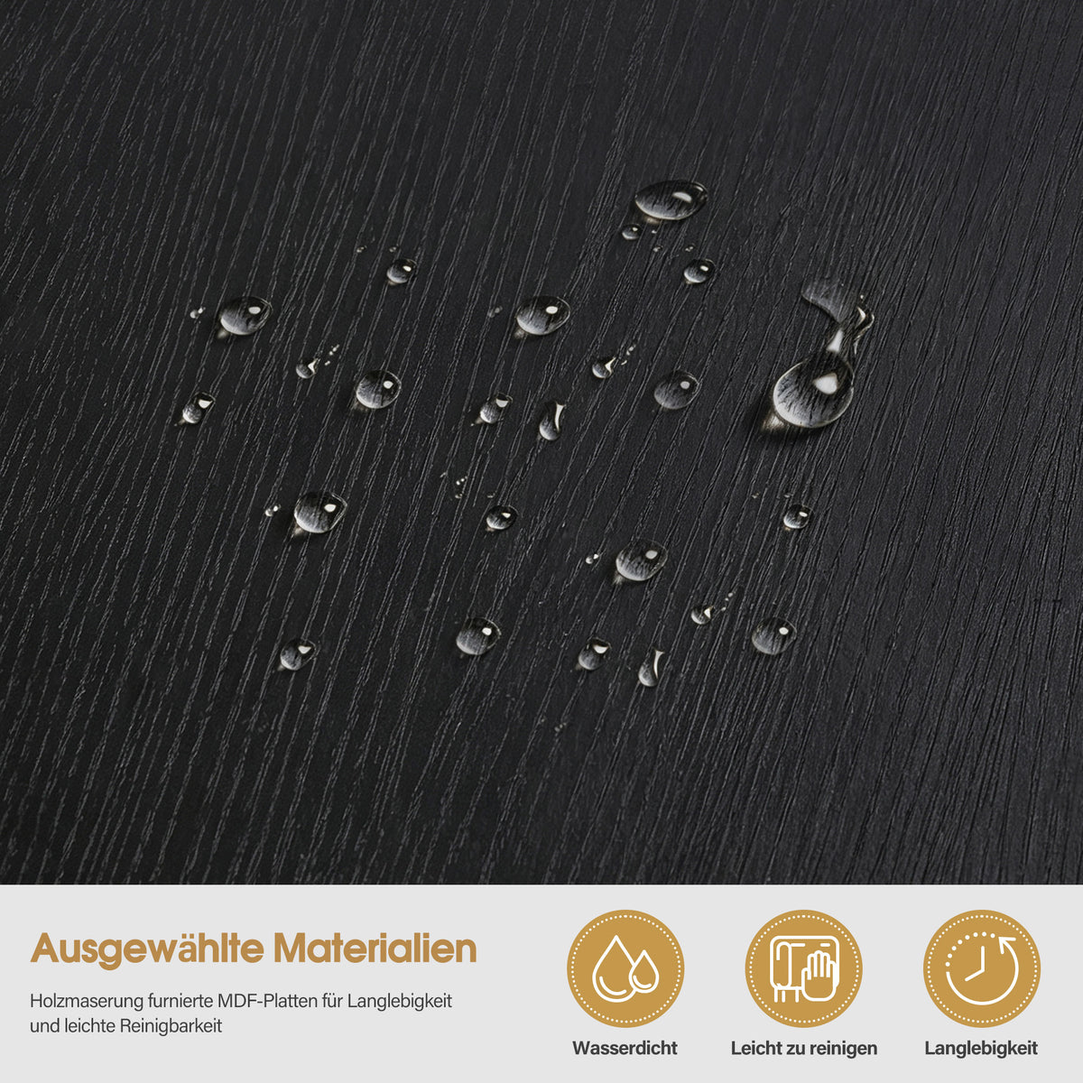 BarberPub Couchtisch Rund Holz, Moderner Sofatisch, Kleiner Beistelltisch Metall, Kaffeetisch für Wohnzimmer, Schönheitssalon, Wohnzimmertisch Holzmaserung, 80x80x42cm, 2102