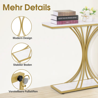 BarberPub Narrow Console Table, Entryway Table with Wooden Metal Frame, Hallway Table with 2 Levels, Modern Side Table for Hallway, Living Room, Anteroom, Entrance, Foyer, Marble-White Gold, 30 x 100 x 80.5 cm, 2226