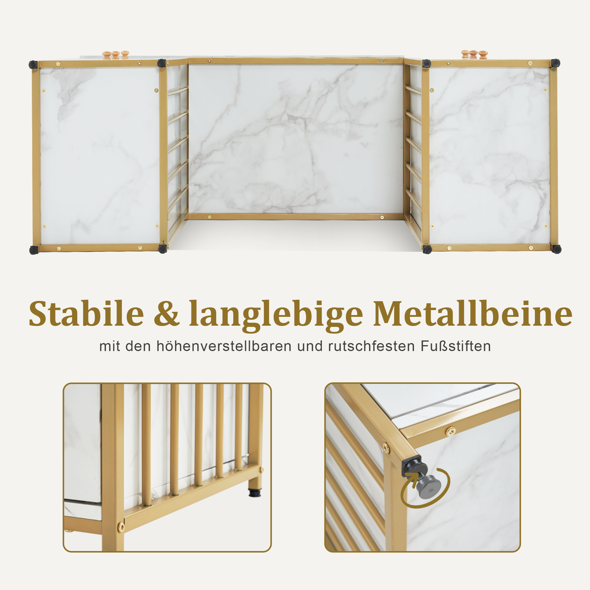 Coiffeuse Barberpub avec 6 tiroirs, table à ongles en bois et structure en métal, table de manucure, sans miroir, moderne, 46 x 125 x 81 cm, 2425
