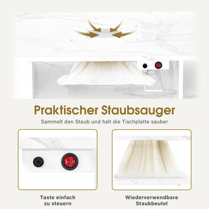 BarberPub Manikürtisch mit 4 Schubladen, 2 Regalen, 5 Ablagen & 1 Auszugsschrank, Nageltisch mit Absaugung, 2 Staubsaugerbeuteln, Nagelstudio Tisch für Beautysalon, Marmor-Weiß Gold, 2439