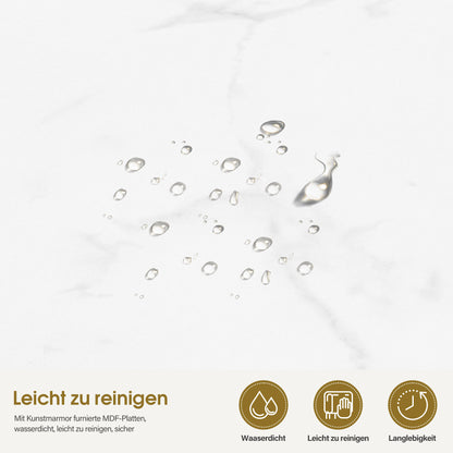 BarberPub Manikürtisch mit 4 Schubladen, 2 Regalen, 5 Ablagen & 1 Auszugsschrank, Nageltisch mit Absaugung, 2 Staubsaugerbeuteln, Nagelstudio Tisch für Beautysalon, Marmor-Weiß Gold, 2439