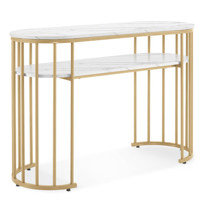 BarberPub Table de manucure sans tiroirs, coiffeuse sans miroir, marbre blanc doré, table de manucure, table à ongles en bois avec cadre en métal, table d'ordinateur pour le salon, moderne, 45 x 114 x 78 cm, 2482
