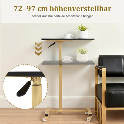 BarberPub tavolino laterale con rotelle, tavolo da lavoro regolabile in altezza, carrello portavassoio da salone color oro, tavolino da letto a forma di C, carrello da parrucchiere per saloni di acconciatura, centri per manicure e soggiorni, 2832