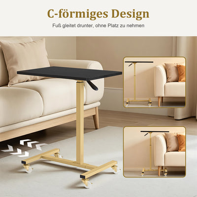 BarberPub tavolino laterale con rotelle, tavolo da lavoro regolabile in altezza, carrello portavassoio da salone color oro, tavolino da letto a forma di C, carrello da parrucchiere per saloni di acconciatura, centri per manicure e soggiorni, 2832