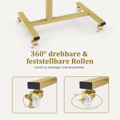 BarberPub Beistelltisch mit Rollen, Pflegetisch Höhenverstellbar, Salon-Tablettwagen Gold, Betttisch C Form, Friseurwagen für Friseursalons, Nagelstudio & Wohnzimmer, 2832