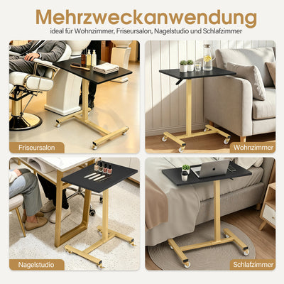 BarberPub tavolino laterale con rotelle, tavolo da lavoro regolabile in altezza, carrello portavassoio da salone color oro, tavolino da letto a forma di C, carrello da parrucchiere per saloni di acconciatura, centri per manicure e soggiorni, 2832