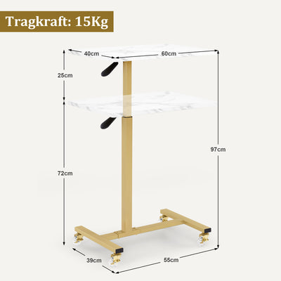 BarberPub tavolino laterale con rotelle, tavolo da lavoro regolabile in altezza, carrello portavassoio da salone color oro, tavolino da letto a forma di C, carrello da parrucchiere per saloni di acconciatura, centri per manicure e soggiorni, 2832
