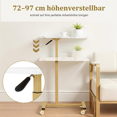 BarberPub tavolino laterale con rotelle, tavolo da lavoro regolabile in altezza, carrello portavassoio da salone color oro, tavolino da letto a forma di C, carrello da parrucchiere per saloni di acconciatura, centri per manicure e soggiorni, 2832