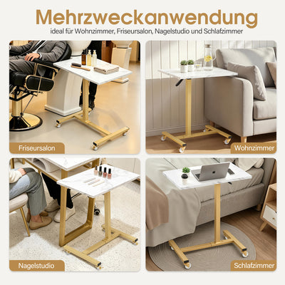 BarberPub tavolino laterale con rotelle, tavolo da lavoro regolabile in altezza, carrello portavassoio da salone color oro, tavolino da letto a forma di C, carrello da parrucchiere per saloni di acconciatura, centri per manicure e soggiorni, 2832