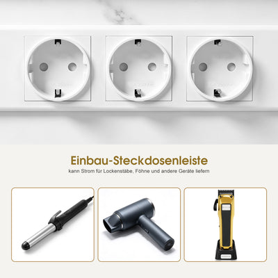 BarberPub Friseurtisch mit 2 Schubladen & Offener Ablage, Schreibtisch Marmor-Weiß Gold, Schminktisch ohne Spiegel, Friseurplatz für Friseursalon, Computertisch Schlafzimmer, 40x100x80cm, 3579