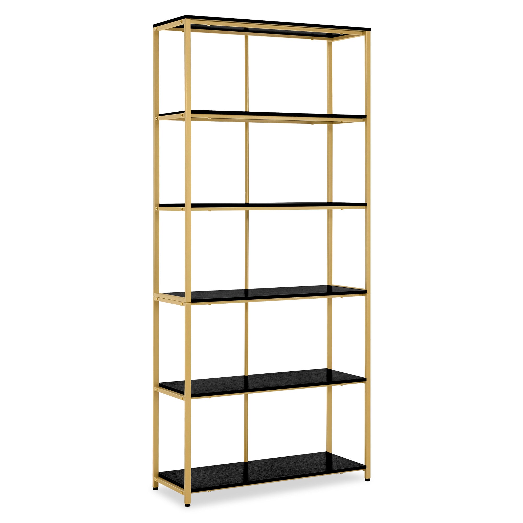 BarberPub Étagère Dorée, Étagère sur Pieds à 5 Niveaux, Étagère de Bureau avec Cadre Métallique, Étagère pour Bureau, Salon, Chambre, Cuisine, Salon de Manucure, 30x80x180cm, 5166