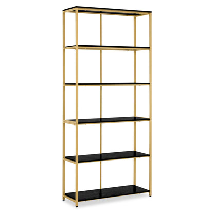 BarberPub Étagère Dorée, Étagère sur Pieds à 5 Niveaux, Étagère de Bureau avec Cadre Métallique, Étagère pour Bureau, Salon, Chambre, Cuisine, Salon de Manucure, 30x80x180cm, 5166
