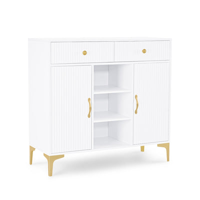 BarberPub Sideboard mit 2 Schubladen, Badezimmerschrank mit 3 Offenen Fächern & 2 Verstellbaren Ablagen, Küchenschrank, Kommode Weiß, Beistellschrank für Nagelstudio, Badschrank, 40x100x95cm, 6647