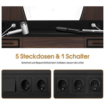 Postazione da parrucchiere BarberPub con 2 cassetti, tavolo da trucco con specchio, postazione di lavoro con 6 ripiani e 2 armadietti, mobiletto a specchio con illuminazione, tavolo a specchio moderno, arredamento per parrucchieri, J3131 (marrone)