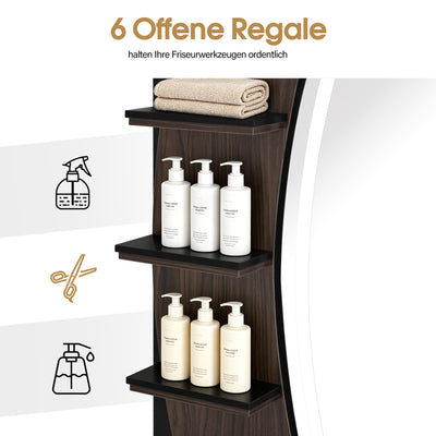 Postazione da parrucchiere BarberPub con 2 cassetti, tavolo da trucco con specchio, postazione di lavoro con 6 ripiani e 2 armadietti, mobiletto a specchio con illuminazione, tavolo a specchio moderno, arredamento per parrucchieri, J3131 (marrone)