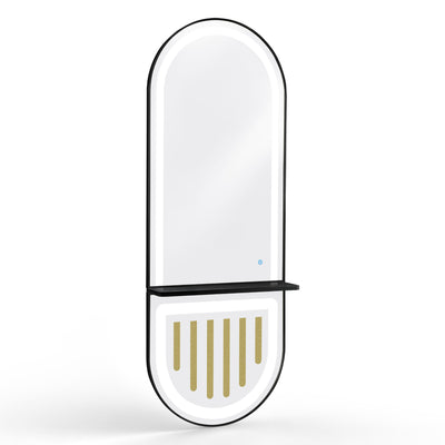 Specchio da parete BarberPub con illuminazione, specchio a figura intera con cornice in alluminio, specchio grande con ripiano, interruttore touch, 3 tonalità di luce dimmerabili, moderno per salone di parrucchiere, 17x65x177 cm, J6257